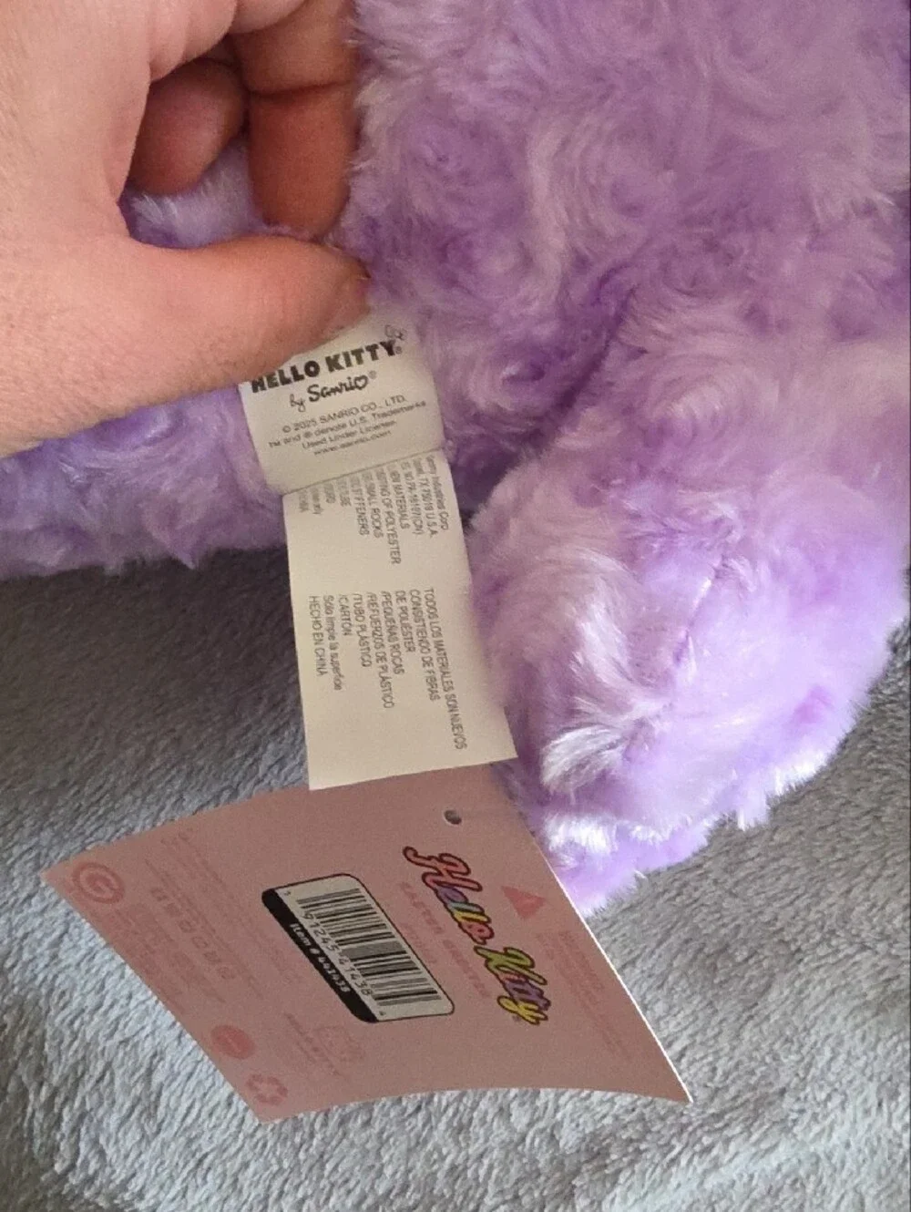 Hello Kitty Plush in Lavender with Pink Bow and Teal Ribbon